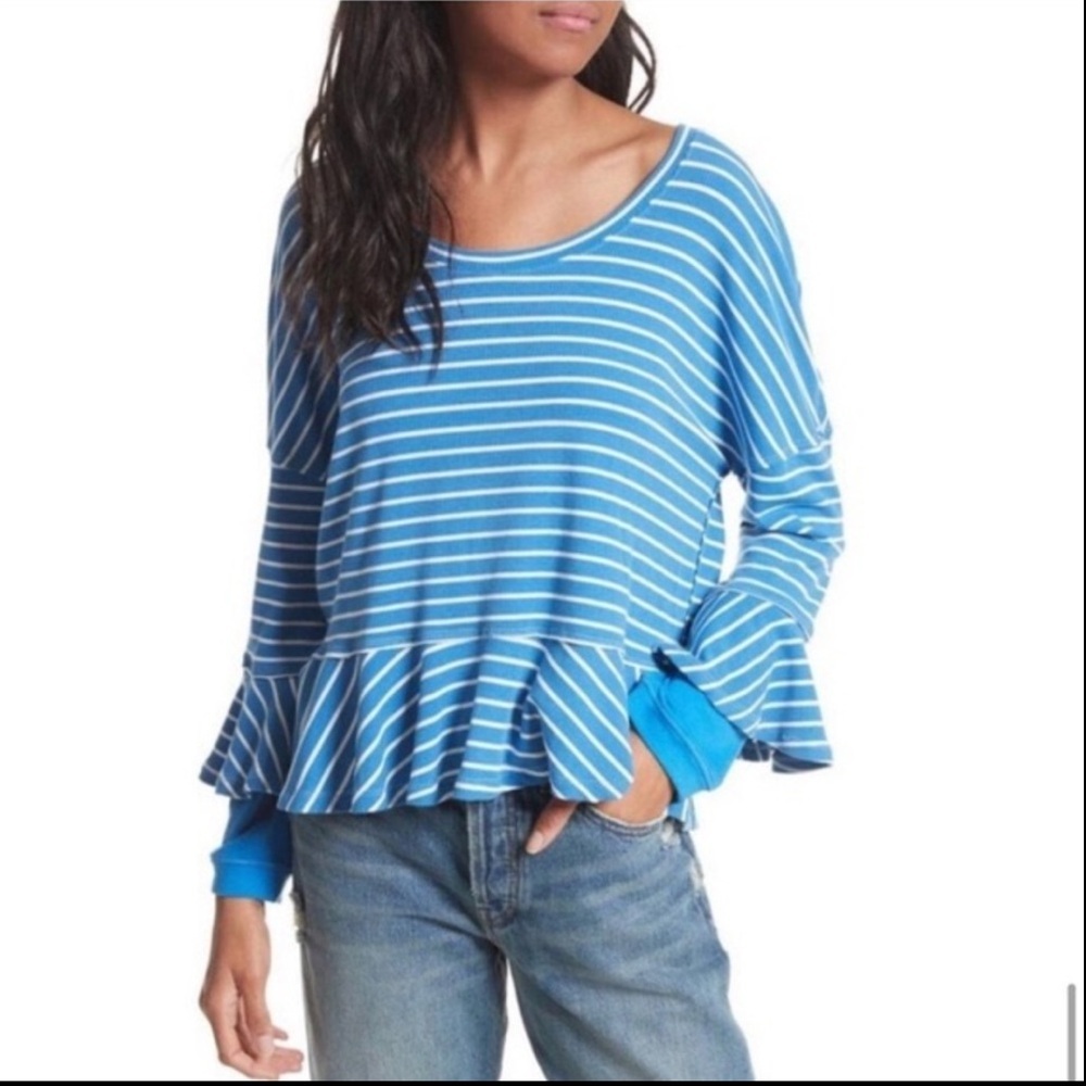 We The Free Blue Striped Blouse